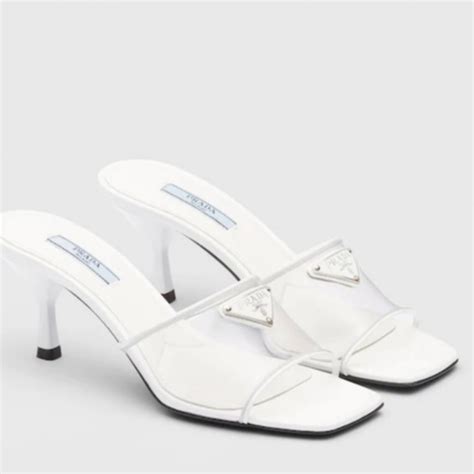 prada white sandal|Prada plexiglass sandals.